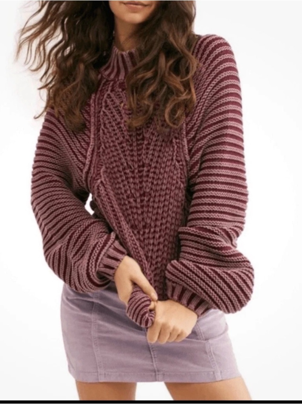 Free People Sweetheart Rib Chunky Mock Neck Sweater in Garnet Grotto 100% Cotton